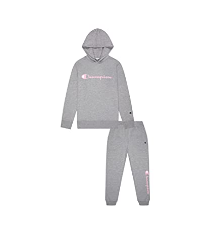 Champion Heritage Girls 2 (Two) Piece Fleece Hoodie Fleece Jogger Set Kids Clothes Toddler and Little Girls (Lilac/Granite Heather, 5)