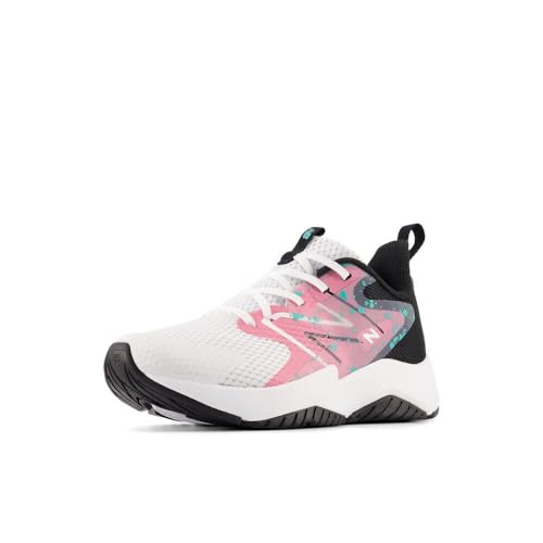 New Balance Kid's Rave Run V2 Lace-up Shoe, White/Real Pink/Black, 3 Wide Little Kid