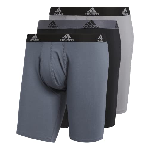 adidas Men's Stretch Cotton Long Boxer Brief Underwear (3-Pack) -Older Model, Onix/Black Black/Onix Grey/Black, Small