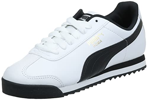 PUMA Men's Roma Basic Fashion Sneaker, White/Black Leather - 10 D(M) US