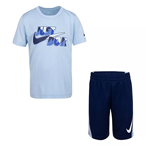 Nike Little Boys Dri-FIT Just Do It Tee & Shorts 2 Piece Set (Blue Void(86H819-U9J)/White, 6)
