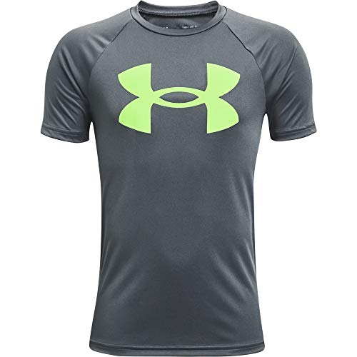 Under Armour Boys' Tech Big Logo Short-Sleeve T-Shirt , Pitch Gray (012)/Summer Lime , Youth Large