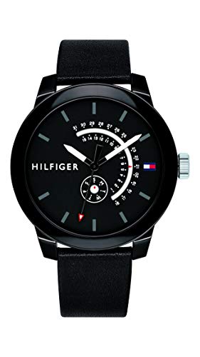 Tommy Hilfiger Men's Quartz Watch with Leather Calfskin Strap, Black, 18.8 (Model: 1791479)