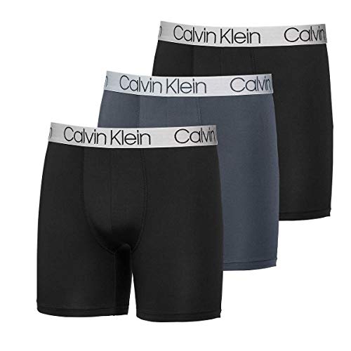 Calvin Klein Mens 3 Pack Chromatic Microfiber Boxer Briefs (Black/Grey/Black, Medium)