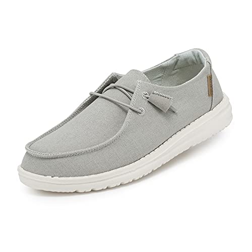 Hey Dude Women's Wendy Chambray Light Grey Size 8 | Women’s Shoes | Women’s Lace Up Loafers | Comfortable & Light-Weight