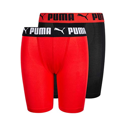 PUMA boys Long Leg Performance Boxer Briefs, Red/Black, Medium US
