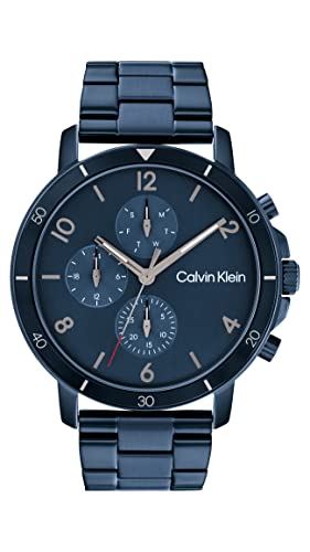 Calvin Klein Men's Multifunction Ionic Plated Blue Steel and Link Bracelet Watch, Color: Blue (Model: 25200068)