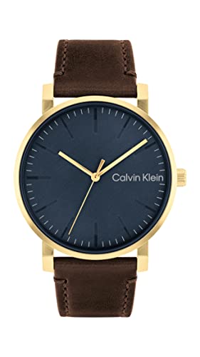 Calvin Klein Men's Quartz Stainless Steel Case and Leather Strap Watch, Color: Brown (Model: 25200261)