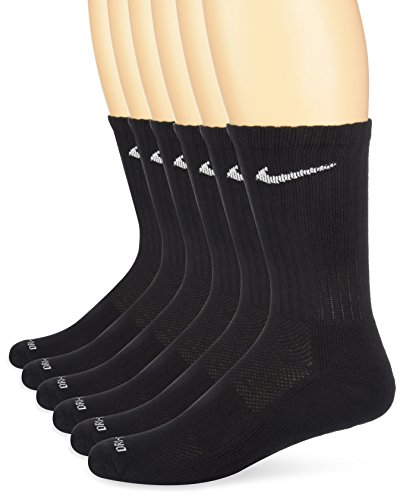 NIKE Unisex Dry Cushion Crew Training Socks (6 Pairs), Black/White, Medium