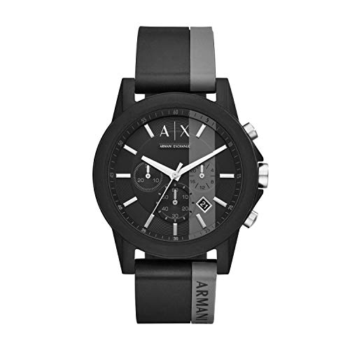 Armani Exchange Men's Stainless Steel Analog-Quartz Watch with Silicone Strap, Black, 22 (Model: AX1331)