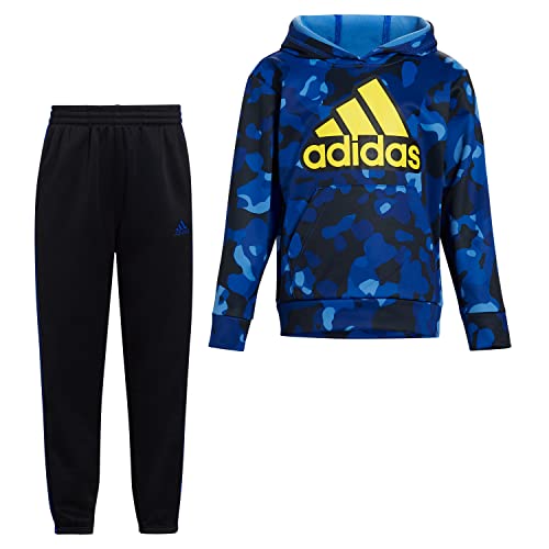 adidas Boys' Long Sleeve Camo Fleece Hooded Pullover Set, Team Royal Blue, 5