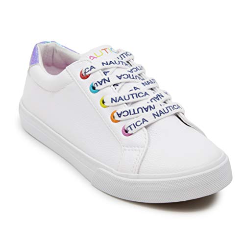 Nautica Girls Kids Fashion Sneakers - Low-Top Court Shoes for Kids: Lace-Up and Slip-On Tennis Sneakers-Joury Youth-White Multi Size-5