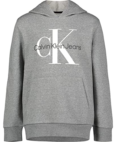 Calvin Klein Boys' Pullover Fleece Hoodie, Old School Medium Grey Heather, M10/12