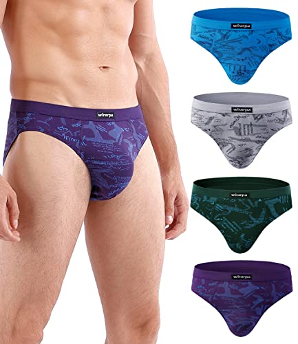 wirarpa Men's Underwear Modal Microfiber Briefs No Fly Covered Waistband Silky Touch Underpants 4 Pack Multicolor,Medium